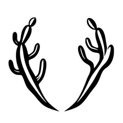 Obraz premium Artistic illustration of two stylized black cactus branches, curving inward on a white background.