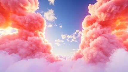 Fototapeta premium Dreamy pink cloudscape at sunset. Soft pastel colors create a serene atmosphere.
