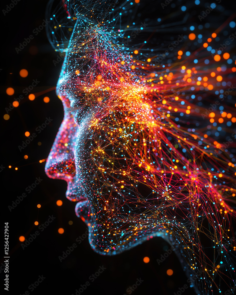 Poster Exploring the neural connections of the mind through vibrant colors and patterns