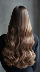 Naklejka premium Long wavy hair of a woman standing in a lush green environment during daylight