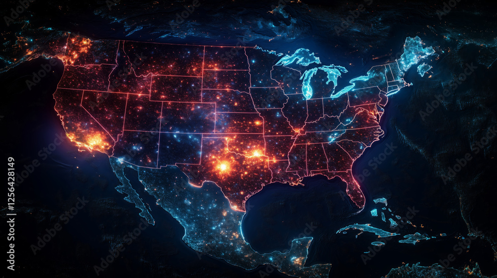 Poster Create an imaginative neuro-map showcasing the connectivity of the United States