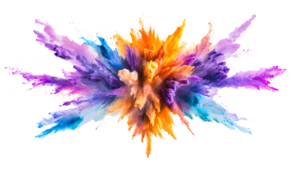 Colorful powder explosion bomb isolated on white background PNG.AI GENERATED
