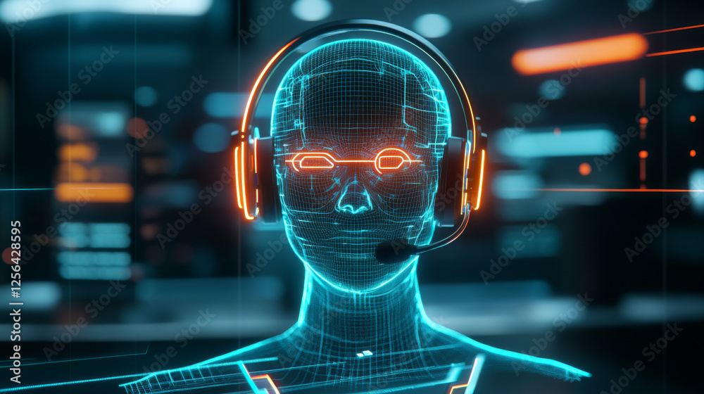 Poster hologram support service. the 24-hour support service consists of polygons, triangles of dots and li