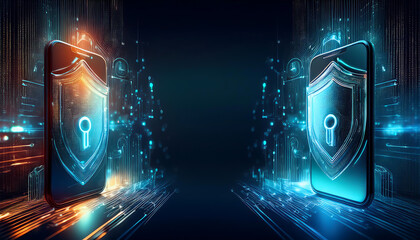 shield and padlock on binary code