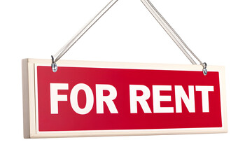 A bright red 'For Rent' sign hangs, indicating property availability.  Ideal for attracting prospective tenants with its clear, straightforward message.