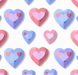 A background of blue and pink hearts, a concept of love and celebration