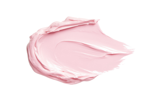 Pink blob of makeup is spread across a white background