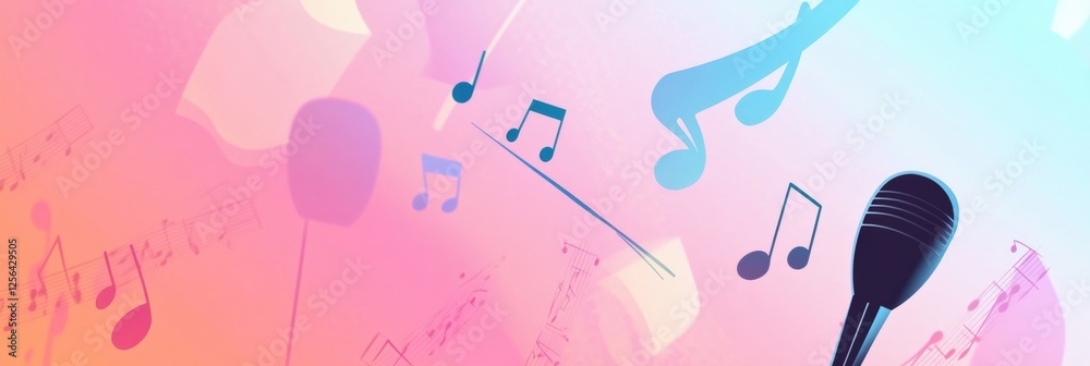 Aufkleber colorful minimalist k pop inspired background featuring music notes and microphones for a lively atm