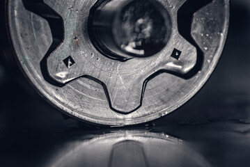 High pressure hydraulic oil pump of modern vehicle engine.