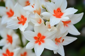 Obraz premium Vibrant white flowers with orange accents blooming in a garden during springtime