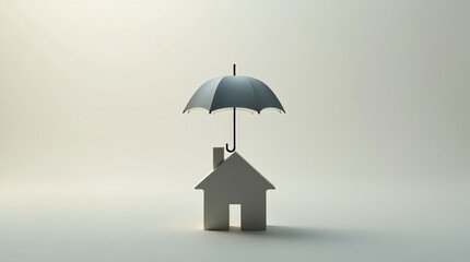 A close-up of a house with an umbrella icon above it, symbolizing protection and shelter