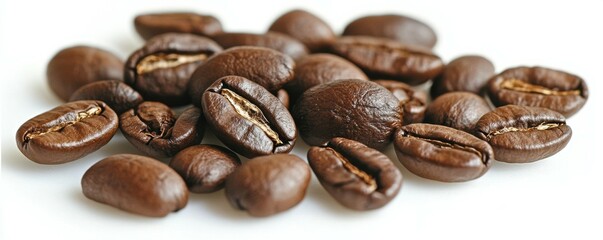 Fototapeta premium Close-up of roasted coffee beans on white background
