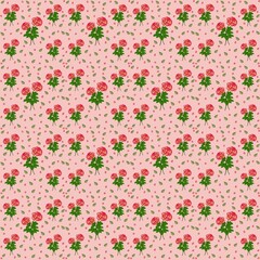 Seamless pattern of blooming roses on the pink background.