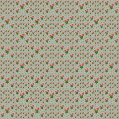 Seamless pattern of blooming roses on the green background. 