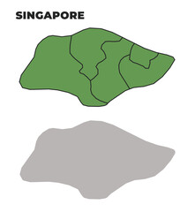 Singapore political regions green outline map set