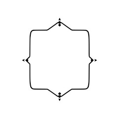 Abstract Black Frame with four points, adorned with geometric line and dot elements, set on a white background.