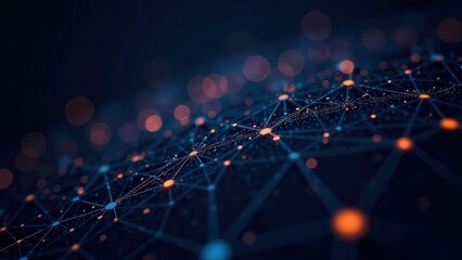 Abstract representation of interconnected data networks illuminated at night