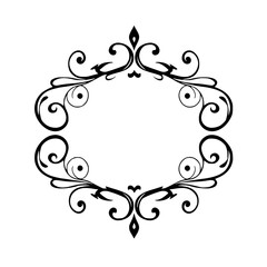 Ornate Black Frame with Scrollwork and Oval Space on White Background
