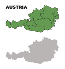 Obraz premium Austria political regions green outline map set