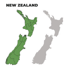 New Zealand political regions green outline map set