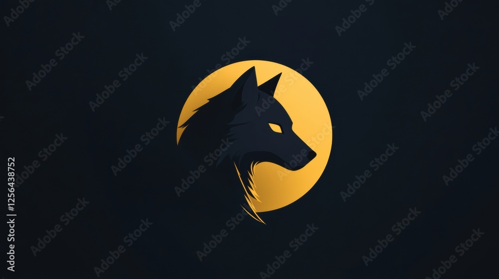 Leinwandbilder Minimalist wolf silhouette against a full moon with space for text and design elements. Generative AI