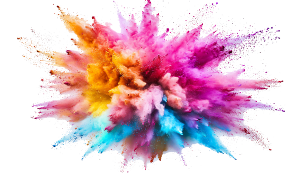 Colorful rainbow holi paint color powder explosion isolated white background PNG.AI GENERATED