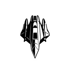 Sleek black-and-white spaceship design on a white background, vector illustration.
