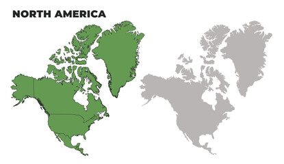North America political regions green outline map set