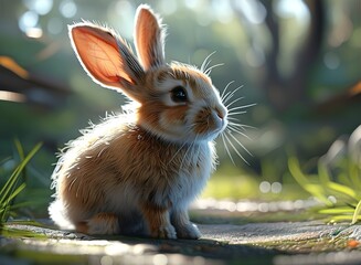 Obraz premium Adorable Baby Bunny in Sunny Forest Setting