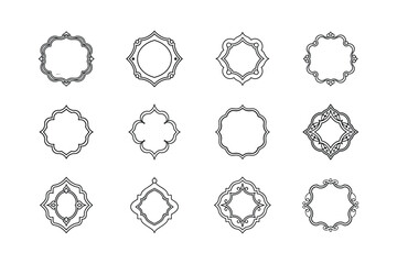 Elegant Black Line Art Decorative Frames Collection.
Filigree banner corners is decorated line border, vintage engraving.