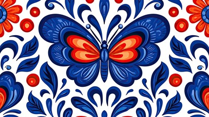 Ornate Blue Butterfly Floral Pattern Design