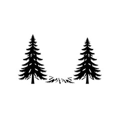 Obraz premium Twin evergreen silhouettes standing amid a stark white background, suggesting a peaceful forest scene.