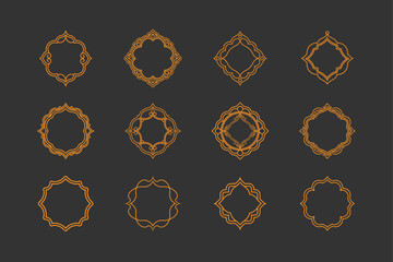 Fototapeta premium Elegant Black Line Art Decorative Frames Collection. Filigree banner corners is decorated line border, vintage engraving.