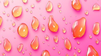 A seamless pink banner featuring vibrant orange raindrops in a repeating pattern. The playful contrast of colors creates a bold and eye-catching design, perfect for backgrounds