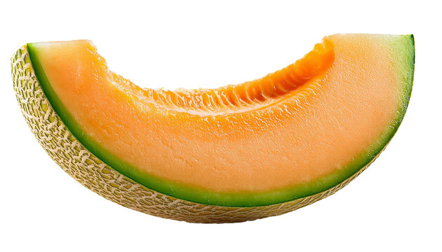 Juicy cantaloupe slice with bite missing on transparent background