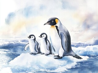 Obraz premium Penguin Family on Iceberg in the Arctic 