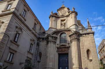Fototapeta premium Historic buildings, church on Via dei Crociferi street in Catania