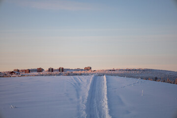 Kiruna, Sweden - January 24, 2025: View the of the new city center of Kiruna in cold weather.