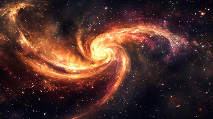 Cosmic swirls of liquid gold and crimson. Crimson Nebulas. Illustration