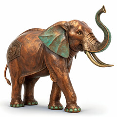 Fototapeta premium Elephant statue made of copper on a transparent background.