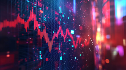 Fototapeta premium Hologram stock market. Stock market made of polygons, triangles of points and lines. Stock market icon is a low-poly compound structure. Technology concept vector.