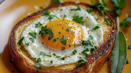  fried egg on bread with parsley