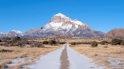 Snowy Mountain Range Road, Sunny Day, Landscape