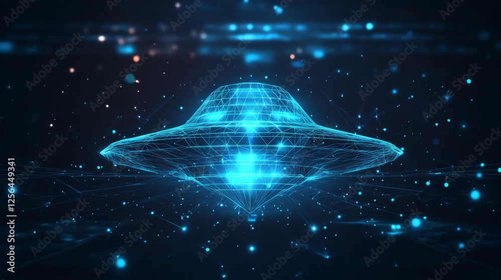 Wall mural a hologram of a ufo. the flying saucer sign consists of polygons, triangles of points and lines. the