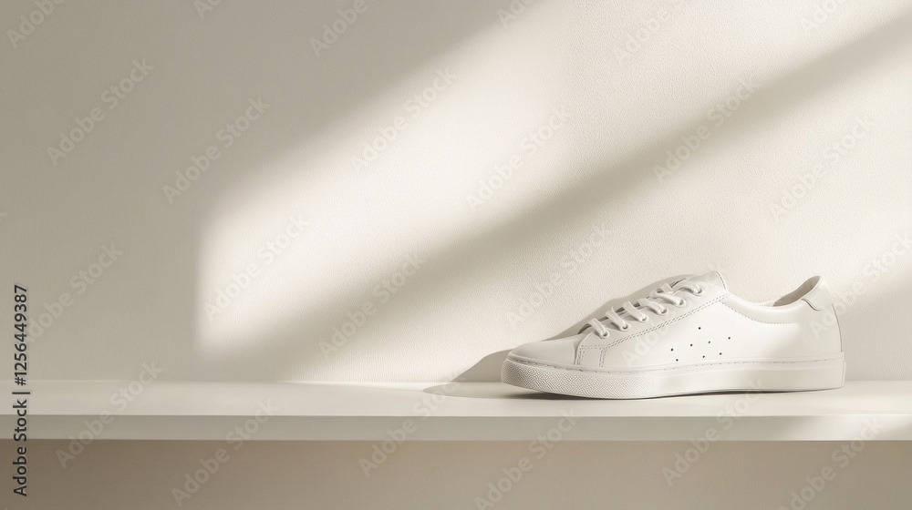 Poster Stylish minimalist shoe shelf featuring neatly displayed sneakers in a contemporary setting. Generative AI