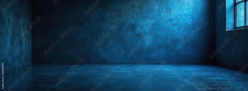 Aufkleber blue concrete room background with light, shadow. cement wall, floor use for product display for pre