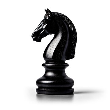 A black chess knight piece as a symbol of strategy, isolated with transparent background and shadow