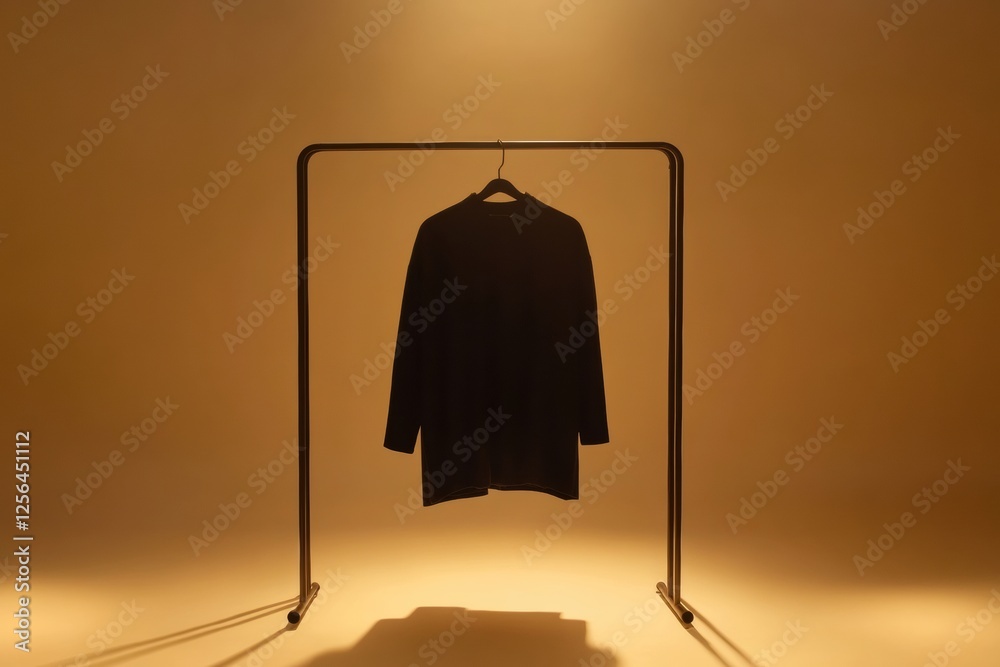 Poster minimalist clothing rack showcasing neatly arranged garments in an aesthetically pleasing location. 