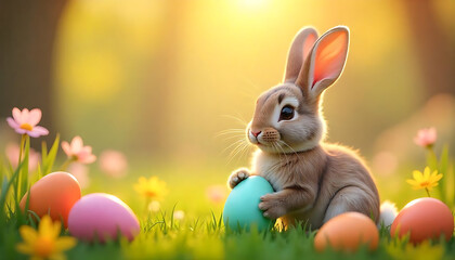 Festive Easter Fun with Vibrant Egg Hunt Poster, rabit haunting easter eggs, Easter traditions, and a Banner. Vector, Happy easter day 2025, created with generative ai