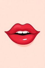Fototapeta premium Red lips smiling against a soft beige background